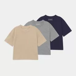 Friboo 3 PACK - T-Shirt Basic - Grey/dark Blue/tan, Kinder