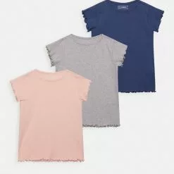 Friboo 3 PACK GIRL RIB TEE - T-Shirt Basic - 401 - Light Pink_102 - Grey_503 - Dark Blue, Kinder